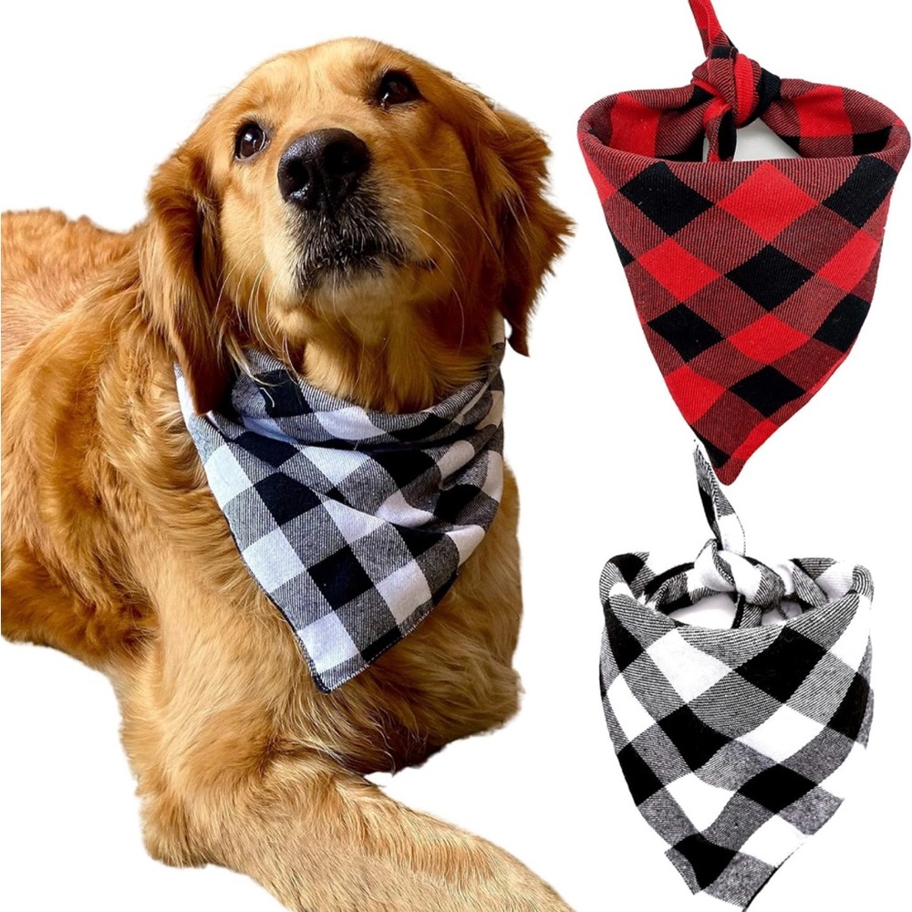Realeaf 2 Pack Plaid Pet Scarves, Checkered Triangle Bandanas Bibs